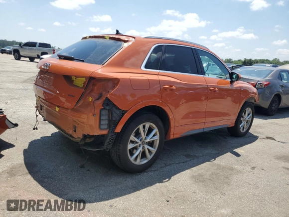 2023 Audi Q3 S line Premium with VIN WA1DECF33P1077028, listed as a Copart auction lot 56289525 with 50,014 mi miles and Salvage title. Bid and sale history available at DreamBid. Image 3.