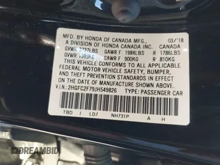 2018 Honda Civic EX with VIN 2HGFC2F79JH549826, listed as a IAAI auction lot 41697583 with 71,384 mi miles and . Bid and sale history available at DreamBid. Image 9.