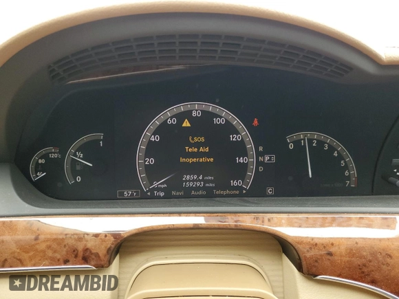 2008 Mercedes-Benz S-Class 5.5L V8 with VIN WDDNG86X88A185673, listed as a Copart auction lot 52859885 with 159,293 mi miles and Salvage Title. Bid and sale history available at carsss.com. Image 9.