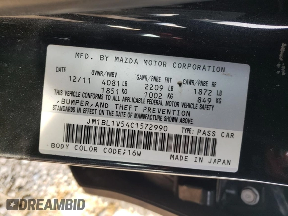 2012 Mazda 3 s Touring with VIN JM1BL1V54C1572990, listed as a Copart auction lot 47846595 with 142,672 mi miles and Salvage Title. Bid and sale history available at carsss.com. Image 14.