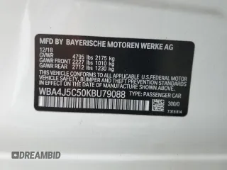 2019 BMW 4 Series 440i with VIN WBA4J5C50KBU79088, listed as a Copart auction lot 62360335 with 46,540 mi miles and Salvage title. Bid and sale history available at DreamBid. Image 12.