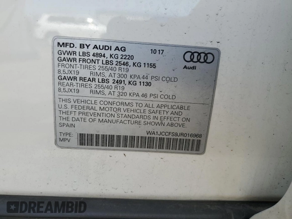 2018 Audi Q3 Premium Plus with VIN WA1JCCFS9JR016968, listed as a Copart auction lot 51617255 with 39,091 mi miles and Salvage Title. Bid and sale history available at carsss.com. Image 14.