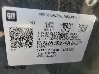 2023 Chevrolet Malibu LT with VIN 1G1ZD5STXPF189787, listed as a Copart auction lot 54957575 with 60,147 mi miles and Clean Title. Bid and sale history available at DreamBid. Image 12.