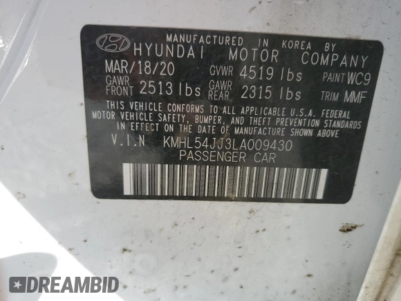 2020 Hyundai Sonata Hybrid Limited with VIN KMHL54JJ3LA009430, listed as a Copart auction lot 45139205 with 72,297 mi miles and Salvage Title. Bid and sale history available at carsss.com. Image 15.