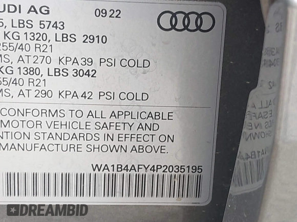 2023 Audi SQ5 Premium Plus z VIN WA1B4AFY4P2035195, wystawiony jako IAAI lot #42004734 z przebiegiem 10 353 mil mil oraz . Historia ofert i sprzedaży dostępna na DreamBid. Obrazek 9.