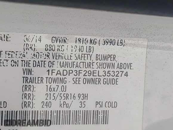 2014 Ford Focus SE with VIN 1FADP3F29EL353274, listed as a IAAI auction lot 42114579 with 140,937 mi miles and . Bid and sale history available at carsss.com. Image 9.