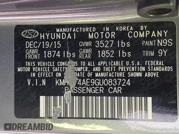 2016 Hyundai Accent SE with VIN KMHCT4AE9GU083724, listed as a IAAI auction lot 41989785 with 94,672 mi miles and . Bid and sale history available at DreamBid. Image 9.