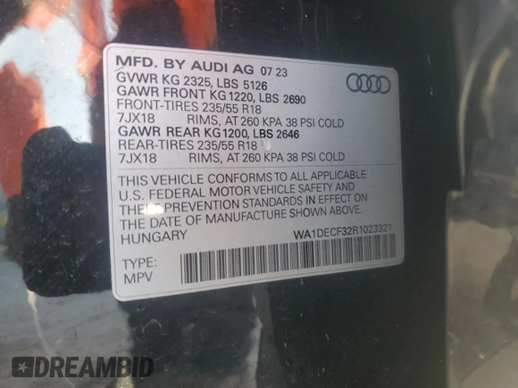 2024 Audi Q3 S line Premium z VIN WA1DECF32R1023321, wystawiony jako Copart lot #51187225 z przebiegiem 13 299 mil mil oraz Nie do naprawy. Historia ofert i sprzedaży dostępna na DreamBid. Obrazek 15.