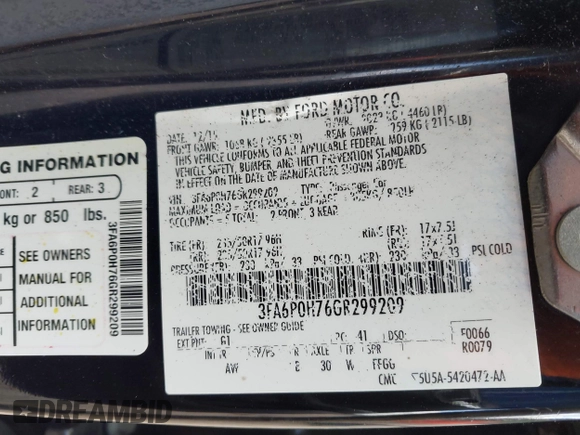 2016 Ford Fusion SE with VIN 3FA6P0H76GR299209, listed as a IAAI auction lot 40125384 with 162,824 mi miles. Bid and sale history available at carsss.com. Image 9.