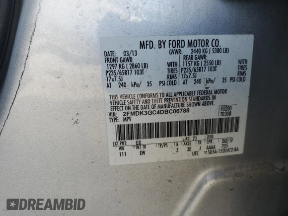 2013 Ford Edge SE with VIN 2FMDK3GC4DBC06788, listed as a Copart auction lot 61033945 with 198,395 mi miles and Salvage title. Bid and sale history available at DreamBid. Image 13.
