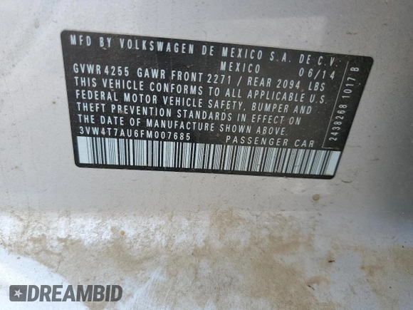 2015 Volkswagen GTI S z VIN 3VW4T7AU6FM007685, wystawiony jako Copart lot #56169715 z przebiegiem 73 398 mil mil oraz Szkoda całkowita • Salvage title. Historia ofert i sprzedaży dostępna na DreamBid. Obrazek 12.