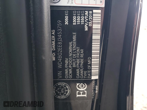 2018 Mercedes-Benz Metris with VIN WD4BG2EE8J3453759, listed as a Copart auction lot 82055214 with 81,801 mi miles and Salvage Title. Bid and sale history available at DreamBid. Image 14.