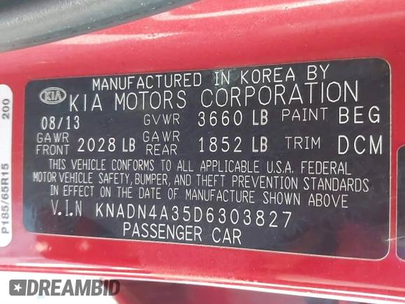 2013 Kia Rio EX z VIN KNADN4A35D6303827, wystawiony jako IAAI lot #41112794 z przebiegiem Nie podano mil oraz . Historia ofert i sprzedaży dostępna na DreamBid. Obrazek 9.