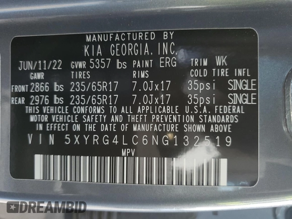 2022 Kia Sorento LX with VIN 5XYRG4LC6NG132519, listed as a Copart auction lot 48679605 with 23,437 mi miles and Salvage Title. Bid and sale history available at carsss.com. Image 15.