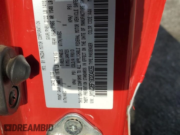 2009 Mazda MX-5 Miata Grand Touring with VIN JM1NC26F190204839, listed as a Copart auction lot 54161955 with 88,821 mi miles and Salvage title. Bid and sale history available at DreamBid. Image 12.