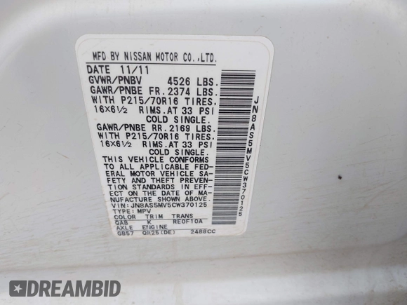 2012 Nissan Rogue S z VIN JN8AS5MV5CW370125, wystawiony jako IAAI lot #42498248 z przebiegiem 191 444 mil mil oraz . Historia ofert i sprzedaży dostępna na DreamBid. Obrazek 9.