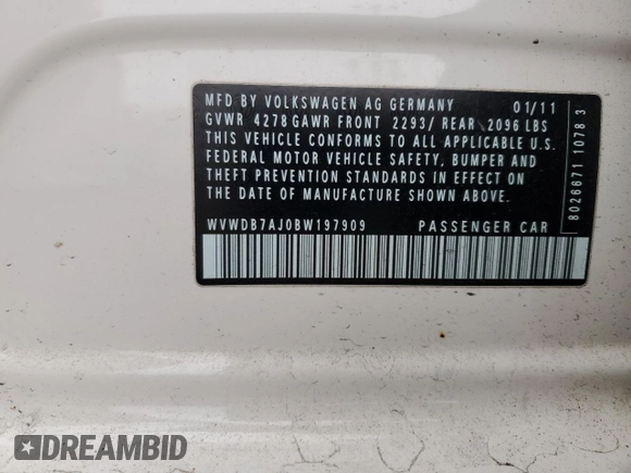 2011 Volkswagen Golf с VIN WVWDB7AJ0BW197909, выставлен на аукционе Copart как лот 53143055 с пробегом 61 956 миль миль и Чистый • Clean title. История ставок и продаж доступна на DreamBid. Изображение 12.
