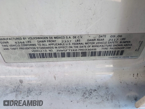 2007 Volkswagen Jetta 2.5 с VIN 3VWSF71K67M033668, выставлен на аукционе IAAI как лот 41701393 с пробегом 227 027 миль миль и . История ставок и продаж доступна на DreamBid. Изображение 9.