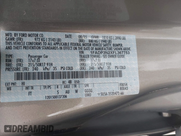 2015 Ford Focus Titanium с VIN 1FADP3N2XFL367753, выставлен на аукционе IAAI как лот 42695722 с пробегом 26 565 миль миль и . История ставок и продаж доступна на DreamBid. Изображение 9.