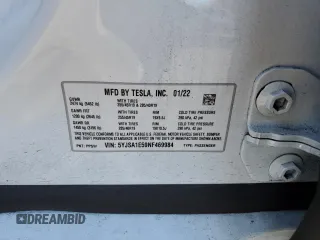2022 Tesla Model S with VIN 5YJSA1E59NF469984, listed as a Copart auction lot 38543354 with Not provided miles and . Bid and sale history available at DreamBid. Image 14.