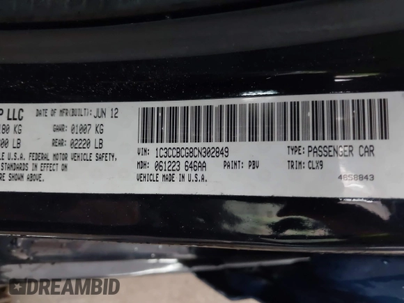 2012 Chrysler 200 Limited with VIN 1C3CCBCG8CN302849, listed as a IAAI auction lot 41286739 with 109,737 mi miles and . Bid and sale history available at DreamBid. Image 9.