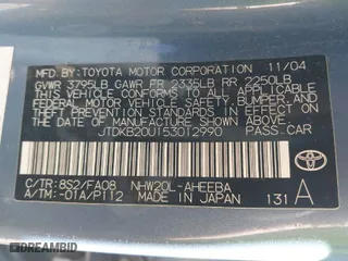 2005 Toyota Prius with VIN JTDKB20U153012990, listed as a IAAI auction lot 42003834 with 158,307 mi miles. Bid and sale history available at carsss.com. Image 9.