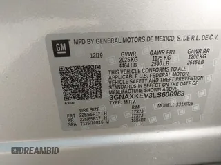 2020 Chevrolet Equinox LT with VIN 3GNAXKEV3LS606963, listed as a IAAI auction lot 41611757 with 72,535 mi miles and . Bid and sale history available at carsss.com. Image 9.