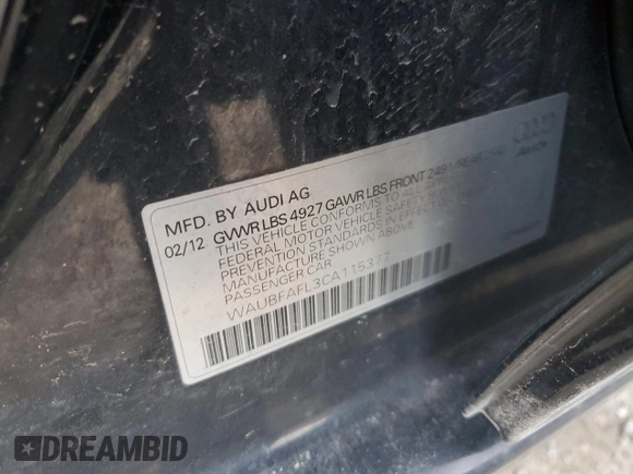 2012 Audi A4 2.0T Premium with VIN WAUBFAFL3CA115377, listed as a Copart auction lot 49700915 with 0 mi miles and Clean Title. Bid and sale history available at carsss.com. Image 14.