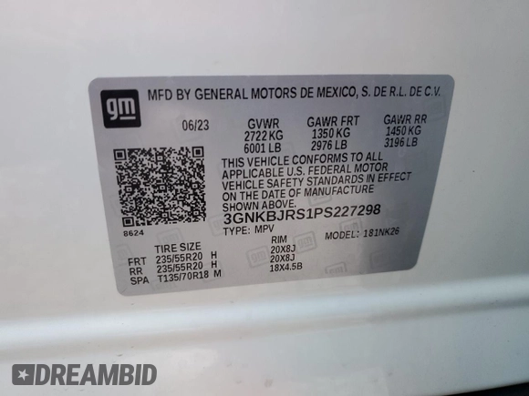 2023 Chevrolet Blazer LT with VIN 3GNKBJRS1PS227298, listed as a Copart auction lot 71701554 with Not provided miles and Clean title. Bid and sale history available at DreamBid. Image 15.