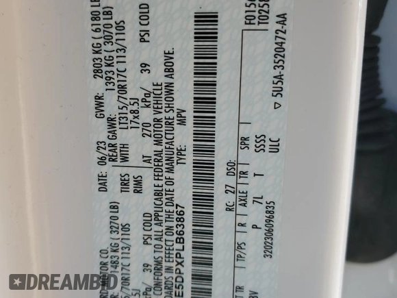 2023 Ford Bronco с VIN 1FMEE5DPXPLB63867, выставлен на аукционе Copart как лот 53782605 с пробегом 46 858 миль миль и Списание • Salvage title. История ставок и продаж доступна на DreamBid. Изображение 12.