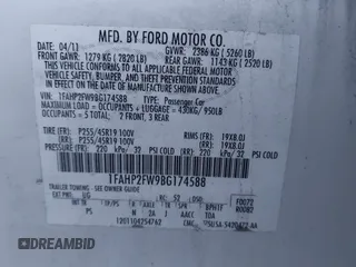 2011 Ford Taurus Limited with VIN 1FAHP2FW9BG174588, listed as a IAAI auction lot 41571432 with 93,142 mi miles and . Bid and sale history available at carsss.com. Image 9.