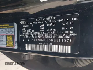 2017 Kia Optima EX with VIN 5XXGU4L35HG164578, listed as a IAAI auction lot 42646046 with 71,113 mi miles and . Bid and sale history available at DreamBid. Image 9.