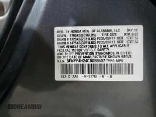 2012 Honda Pilot LX with VIN 5FNYF4H24CB055507, listed as a Copart auction lot 60484184 with 174,802 mi miles and Salvage Title. Bid and sale history available at carsss.com. Image 12.
