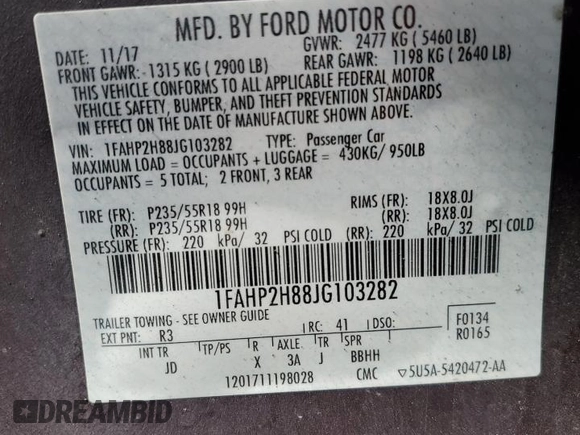 2018 Ford Taurus SEL with VIN 1FAHP2H88JG103282, listed as a Copart auction lot 61020965 with 164,172 mi miles and Clean title. Bid and sale history available at DreamBid. Image 12.