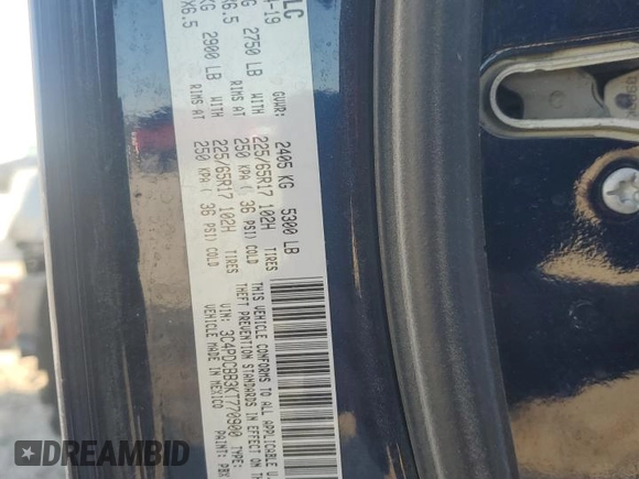 2019 Dodge Journey SE with VIN 3C4PDCBB3KT770900, listed as a Copart auction lot 42358415 with 44,438 mi miles and Salvage Title. Bid and sale history available at DreamBid. Image 14.