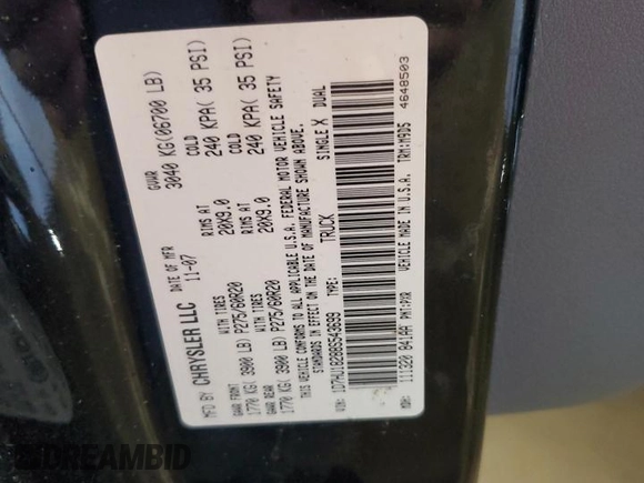 2008 Dodge 1500 SLT z VIN 1D7HU18288S543699, wystawiony jako Copart lot #53368635 z przebiegiem Nie podano mil oraz Szkoda całkowita • Salvage title. Historia ofert i sprzedaży dostępna na DreamBid. Obrazek 12.