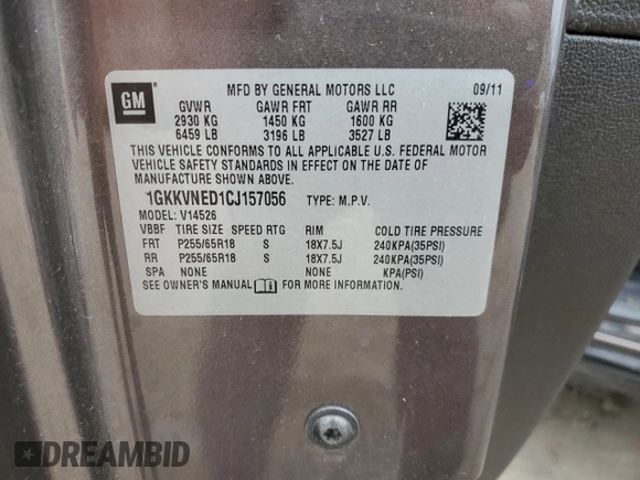 2012 GMC Acadia SL with VIN 1GKKVNED1CJ157056, listed as a Copart auction lot 44316695 with 262,380 mi miles and Salvage title. Bid and sale history available at DreamBid. Image 15.