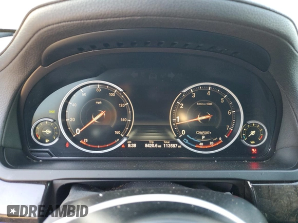 2015 BMW 7 Series 740Li with VIN WBAYE4C59FD139044, listed as a Copart auction lot 75907584 with 113,587 mi miles and Salvage Title. Bid and sale history available at DreamBid. Image 9.