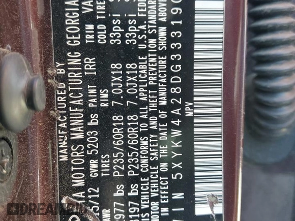 2013 Kia Sorento SX with VIN 5XYKW4A28DG333190, listed as a Copart auction lot 50872625 with 122,121 mi miles and Salvage Title. Bid and sale history available at carsss.com. Image 13.
