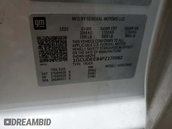 2023 Chevrolet Silverado 1500 RST with VIN 1GCUDEE84PZ170062, listed as a Copart auction lot 89120845 with 25,195 mi miles and Salvage Title. Bid and sale history available at DreamBid. Image 14.