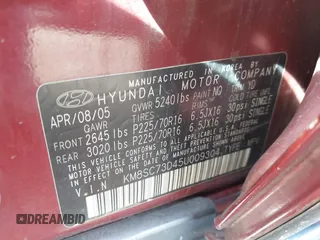 2005 Hyundai Santa Fe GLS with VIN KM8SC73D45U009304, listed as a IAAI auction lot 41801704 with 140,419 mi miles. Bid and sale history available at carsss.com. Image 9.