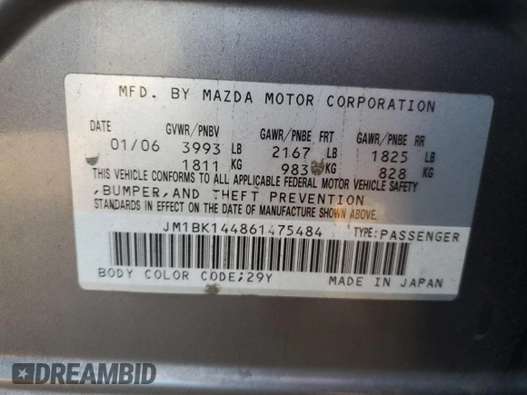 2006 Mazda 3 S Sport with VIN JM1BK144861475484, listed as a Copart auction lot 82910244 with 171,515 mi miles and Salvage Title. Bid and sale history available at DreamBid. Image 12.