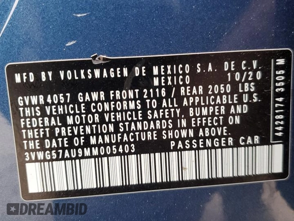2021 Volkswagen Golf TSI z VIN 3VWG57AU9MM005403, wystawiony jako Copart lot #76763794 z przebiegiem 79 854 mil mil oraz Szkoda całkowita • Salvage title. Historia ofert i sprzedaży dostępna na DreamBid. Obrazek 14.