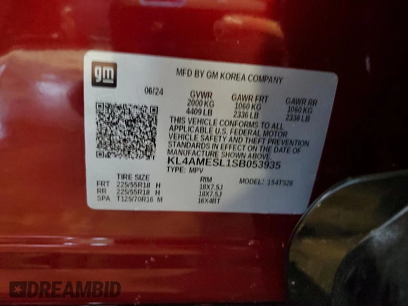 2025 Buick Encore GX Sport Touring with VIN KL4AMESL1SB053935, listed as a Copart auction lot 63079715 with 3,547 mi miles and Salvage title. Bid and sale history available at DreamBid. Image 14.