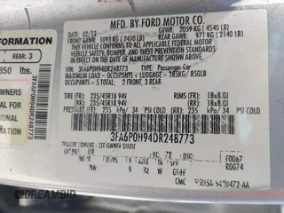 2013 Ford Fusion SE with VIN 3FA6P0H94DR248773, listed as a IAAI auction lot 42809892 with 175,950 mi miles and . Bid and sale history available at DreamBid. Image 9.