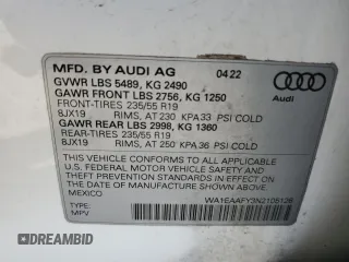 2022 Audi Q5 S line Premium Plus with VIN WA1EAAFY3N2105126, listed as a Copart auction lot 56025645 with 40,853 mi miles and Salvage title. Bid and sale history available at DreamBid. Image 14.