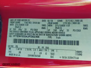 2018 Ford F-150 XL with VIN 1FTEW1EG4JFD82368, listed as a IAAI auction lot 41652410 with 78,663 mi miles. Bid and sale history available at carsss.com. Image 9.