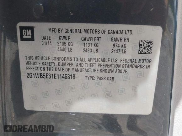 2014 Chevrolet Impala LT with VIN 2G1WB5E31E1146318, listed as a IAAI auction lot 40413281 with 422,345 mi miles and . Bid and sale history available at DreamBid. Image 9.