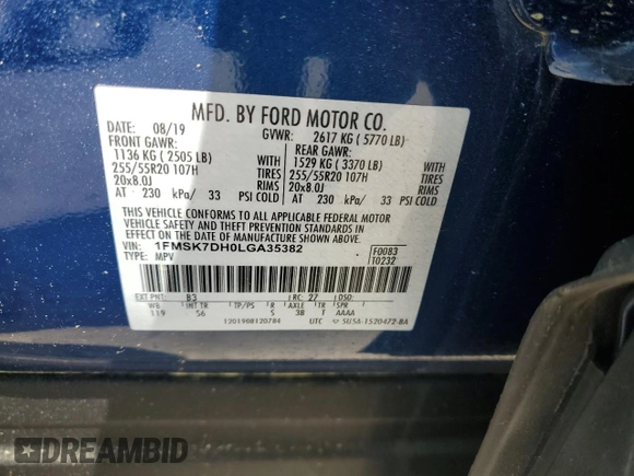 2020 Ford Explorer XLT z VIN 1FMSK7DH0LGA35382, wystawiony jako Copart lot #52282075 z przebiegiem 93 788 mil mil oraz Szkoda całkowita • Salvage title. Historia ofert i sprzedaży dostępna na DreamBid. Obrazek 13.
