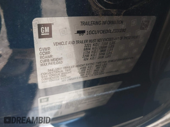 2020 Chevrolet Silverado 1500 LT z VIN 1GCUYDED0LZ330282, wystawiony jako IAAI lot #42091221 z przebiegiem 40 320 mil mil oraz . Historia ofert i sprzedaży dostępna na DreamBid. Obrazek 9.